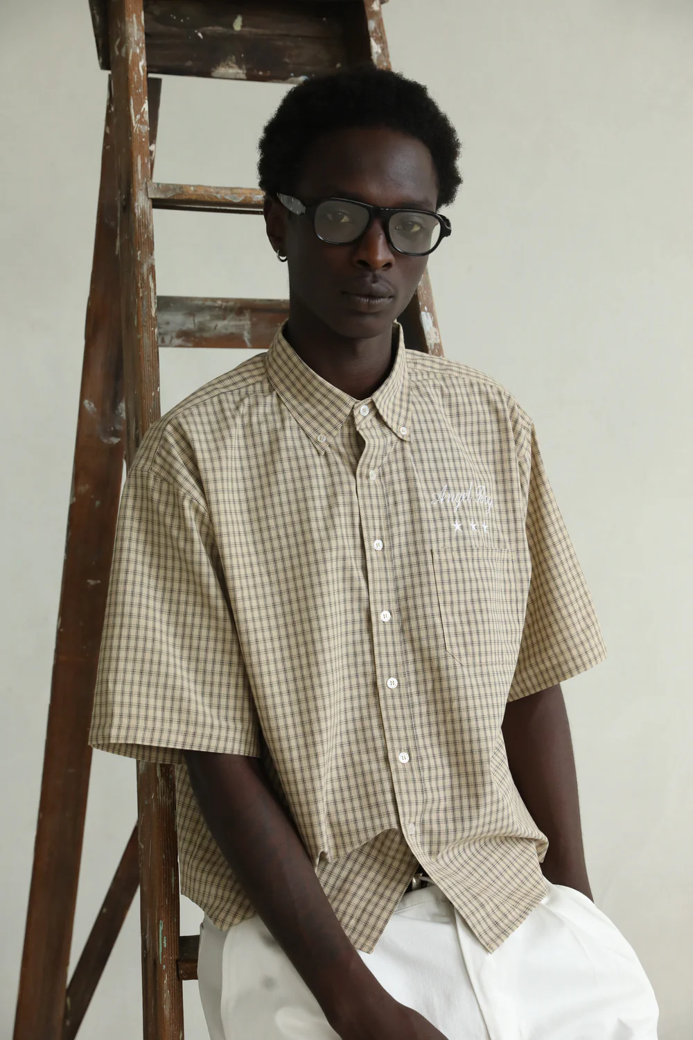 Angel Boy Beige Checkered Shirt - Image 8