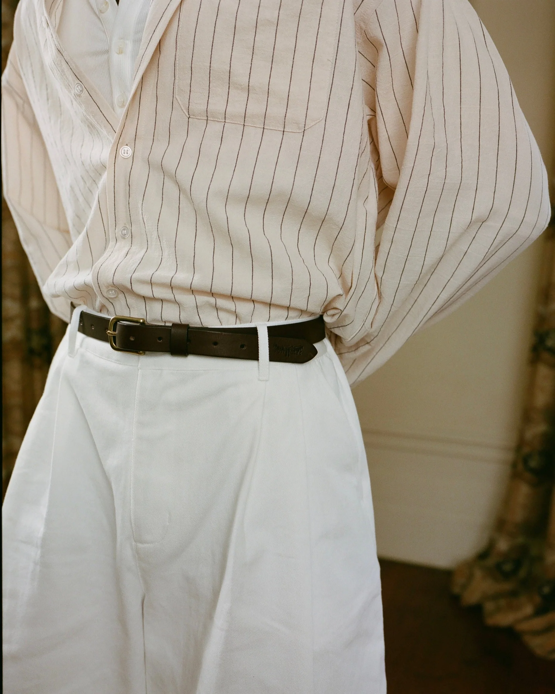 Beige Pinstriped Long Sleeve Shirt - Image 3