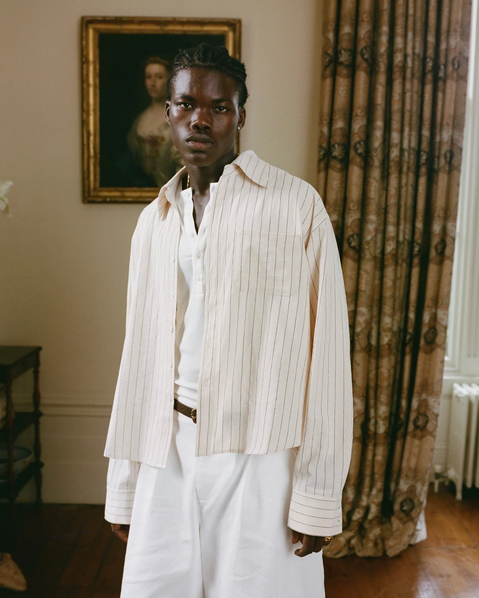 Beige Pinstriped Long Sleeve Shirt - Image 4