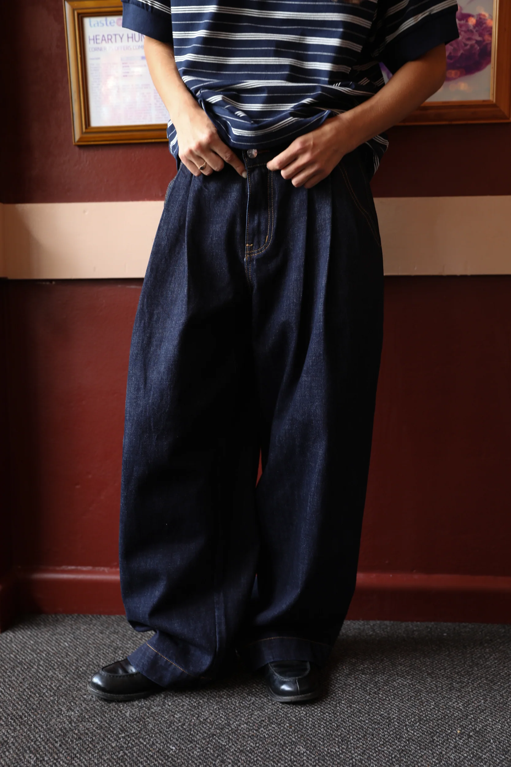 Double Pleated Navy Denim - Image 4