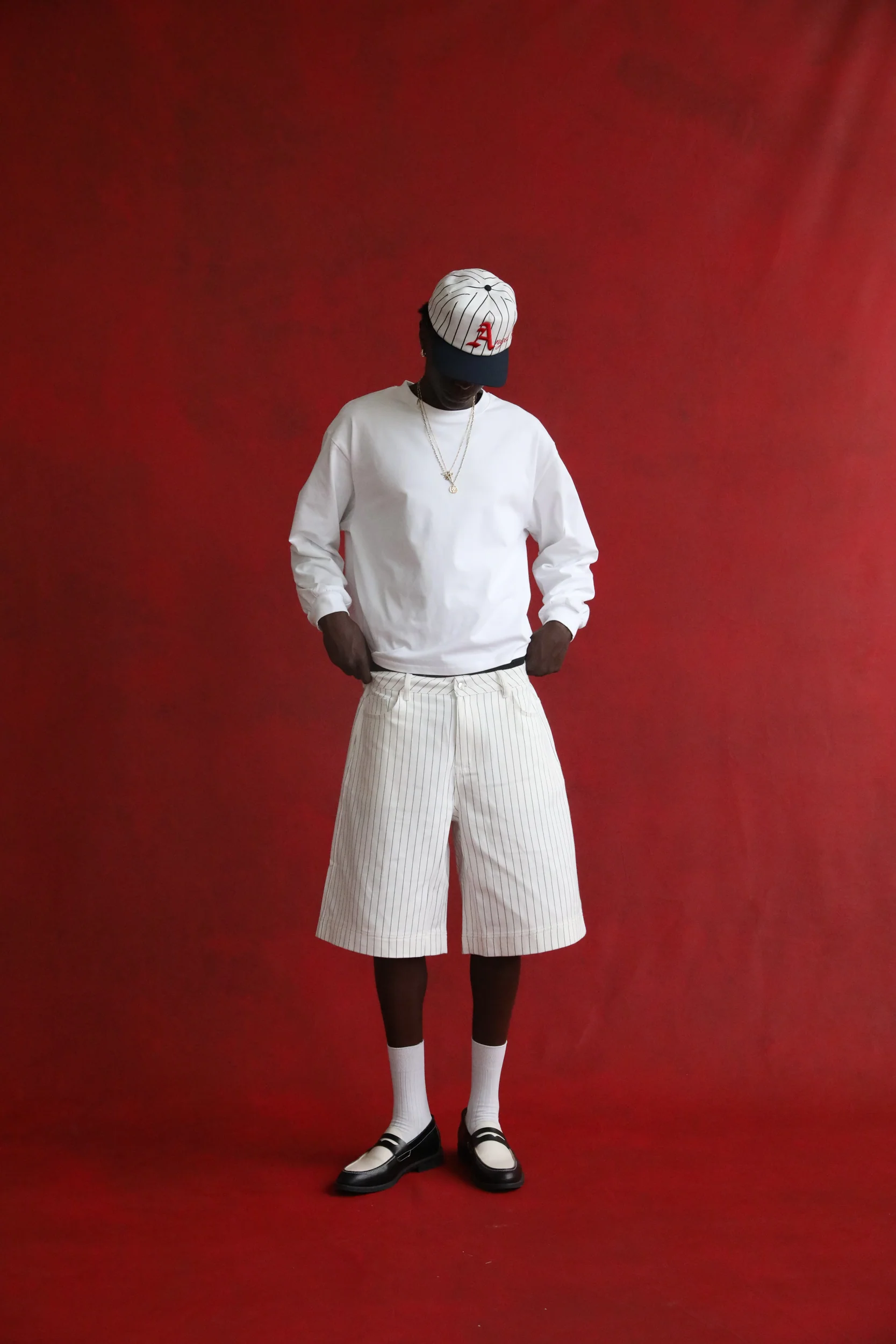 White Pinstripe Denim Shorts - Image 5