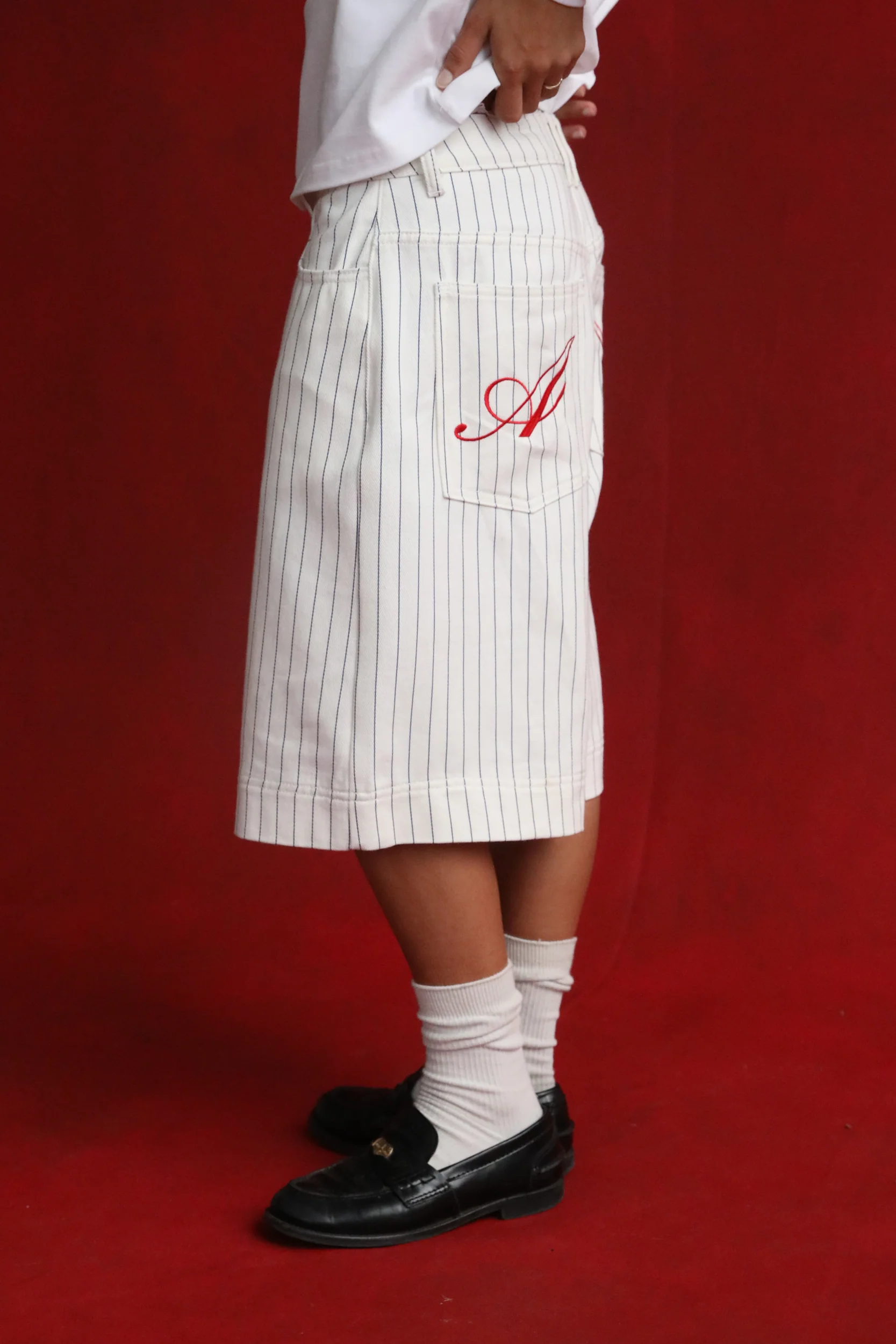 White Pinstripe Denim Shorts - Image 6