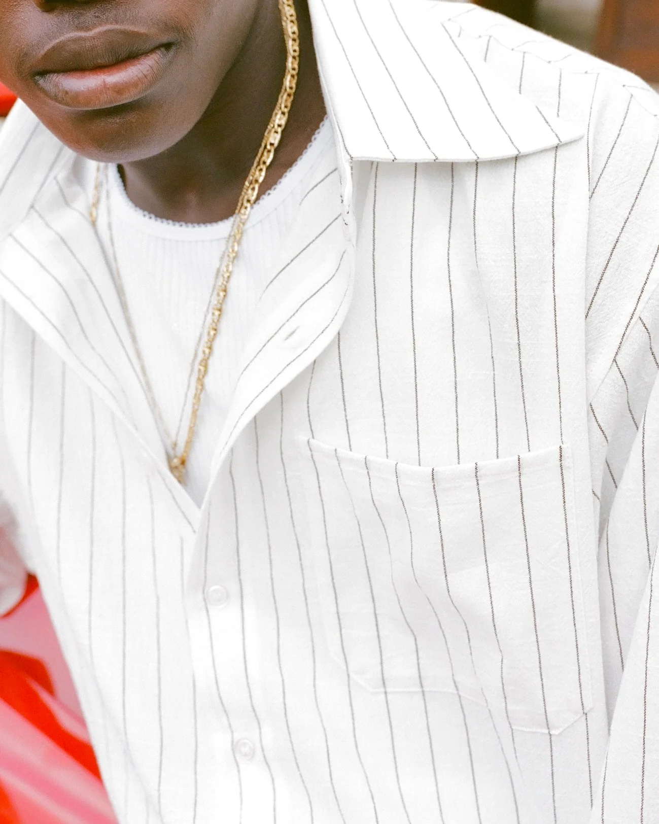 White Pinstriped Long Sleeve Shirt - Image 3
